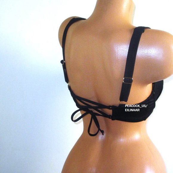 32DD VICTORIA SECRET SWIM Lace Up Back Bikini Top Strappy back Solid Black - Picture 2 of 6